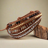 Jasper labradorite and onyx five-layer leather wrap bracelet for protection - Moon Dance Charms