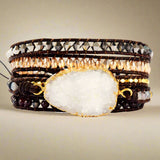 Jasper leather five stack beaded wrap bracelet - earthy grounding jewelry - Moon Dance Charms