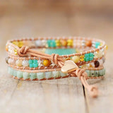 Lether Wrap Bracelet For Women Natural Stones Multistrand Beaded Bracelet