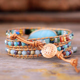 Bracelet en cuir multicouche amazonite - Moon Dance Charms