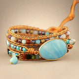 Bracelet en cuir multicouche amazonite - Moon Dance Charms