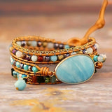 Bracelet en cuir multicouche amazonite - Moon Dance Charms