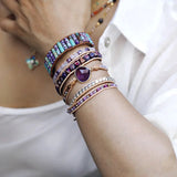 Pulsera envolvente de cristal de amatista - Charms de danza lunar