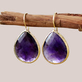 Boucles d'oreilles pendantes en améthyste et œil de tigre