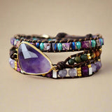 Pulsera envolvente de cuero de amatista - Charms Moon Dance