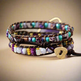 Pulsera envolvente de cuero de amatista - Charms Moon Dance