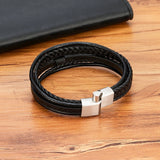 Zwarte Gevlochten Leren Armband Voor Heren - Moon Dance Charms