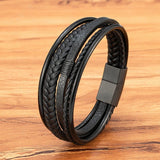 Zwarte Gevlochten Leren Armband Voor Heren - Moon Dance Charms