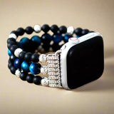 Pulsera de Apple Watch de cuentas de ónice negro elástico para mujeres