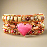Jaspis en rhodoniet boho multi leren wikkelarmband voor passie - Moon Dance Charms