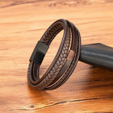 Gevlochten Leren Armband voor Heren - Bruin - Moon Dance Charms