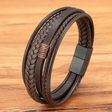 Gevlochten Leren Armband voor Heren - Bruin - Moon Dance Charms