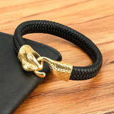 Slang en Leren Armband Voor Heren - Zwart - Moon Dance Charms