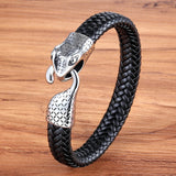 Slang en Leren Armband Voor Heren - Zwart - Moon Dance Charms