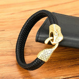 Slang en Leren Armband Voor Heren - Zwart - Moon Dance Charms