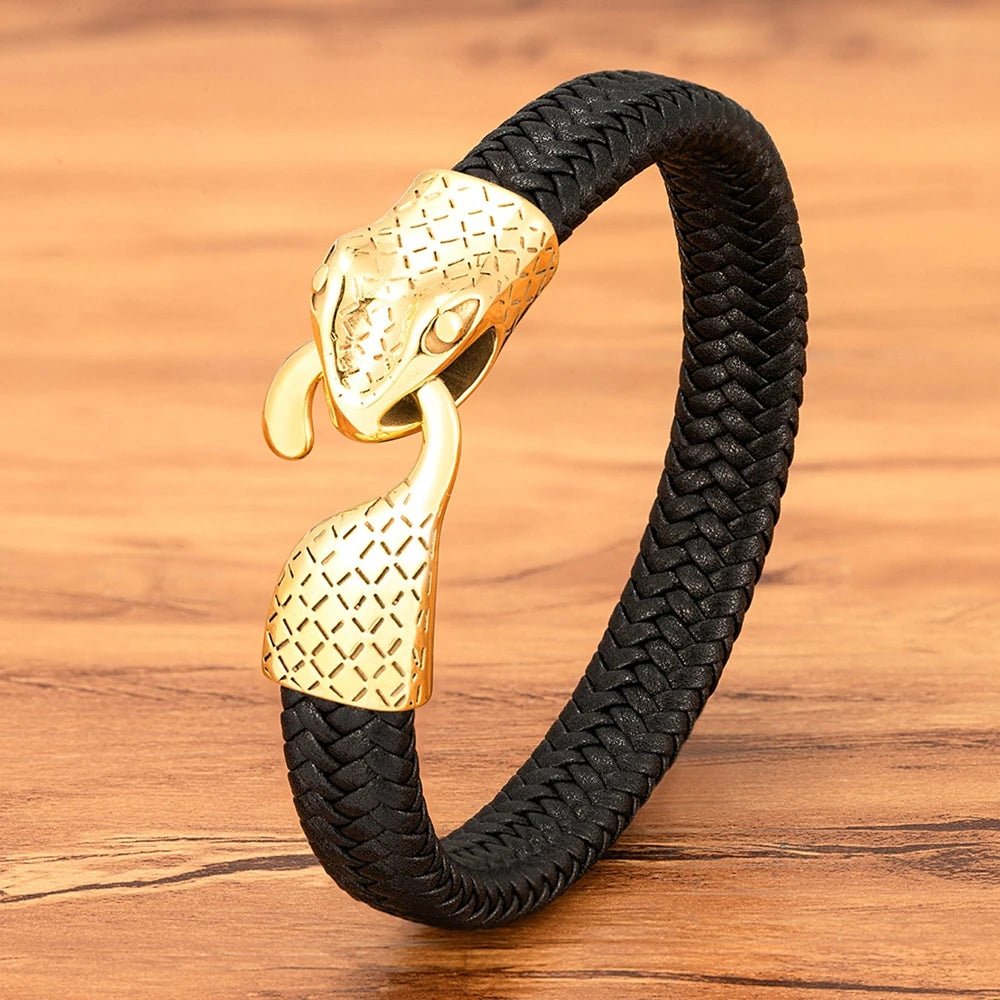 Guardian Snake And Leather Bracelet For Men Black – Moon Dance