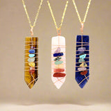 Handgemaakte 7 chakra kristallen ketting met gedraad omhulde hanger - Moon Dance Charms