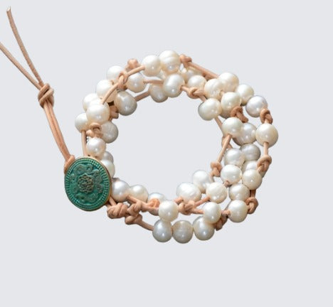 Handmade Natural Pearls Wrap Bracelet Necklace
