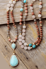 Healing stone necklace with rose quartz Rhodonite and turquoise