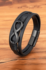 Infinity Leren Armband Voor Heren - Zwart - Moon Dance Charms