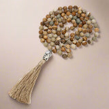 Hand knotted jasper mala necklace 108 beads for grounding and protection - Moon Dance Charms