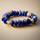 Lapis Lazuli Stretch Bracelet With Lotus Charm