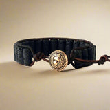 Pulsera difusora de puño de cuero de piedra de lava - Charms de danza lunar