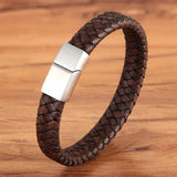 Bruine Leren Armband Voor Mannen - bruine kleur