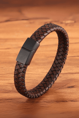 MagnoSteel Leather Bracelet For Men - Brown - Moon Dance Charms