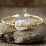 Parel Draadgewikkelde Manchetarmband - Moon Dance Charms
