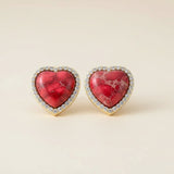 red hear earrings with zirconia