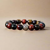 Rood tijgeroog stenen armband met Tibetaans bedje voor zelfvertrouwen en kracht - Moon Dance Charms