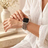 Silver Apple Watch Band beaded women Stretchable - Moon Dance Charms