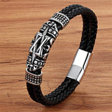Totem schild heren leren armband - zwart - stoere statement sieraden - Moon Dance Charms