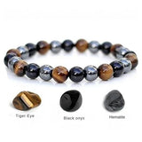 Driedubbele Kracht Zwarte Onyx, Tijgeroog en Hematiet Armband - Moon Dance Charms