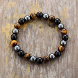 Driedubbele Kracht Zwarte Onyx, Tijgeroog en Hematiet Armband - Moon Dance Charms