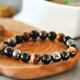 Driedubbele Bescherming Armband met Zwarte Onyx, Tijgeroog en Hematiet - Moon Dance Charms