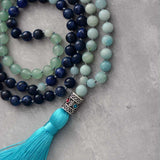 108 Beads Amazonite, Aventurine and Lapis Mala - Moon Dance Charms