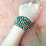 5 Wickelarmbänder aus Leder mit Perlen im Boho-Stil