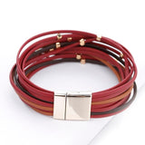 Boho Meerlaagse Leren Armband rood - Moon Dance Charms