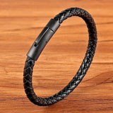 Premium gevlochten leren armband voor heren - zwart - verstelbaar - Moon Dance Charms
