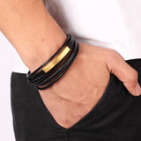Heren Leren Armband zwart magnetische sluiting - Moon Dance Charms