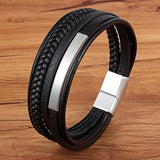 Heren Leren Armband zwart magnetische sluiting - Moon Dance Charms