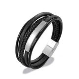 Heren Leren Armband zwart magnetische sluiting - Moon Dance Charms
