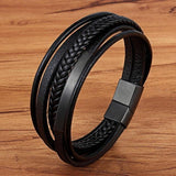 Majestueuze heren leren armband met magnetische sluiting - zwart - Moon Dance Charms