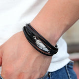 Heren Leren Wikkelarmband zwart - Moon Dance Charms