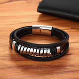 Meerlaagse Leren Armband Voor Heren zwart - Moon Dance Charms