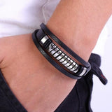Meerlaagse Leren Armband Voor Heren zwart - Moon Dance Charms