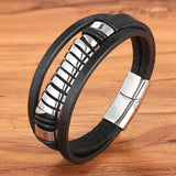 Meerlaagse Leren Armband Voor Heren zwart - Moon Dance Charms