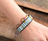 Amazonite & Leather Stone Cuff Bracelet - Moon Dance Charms